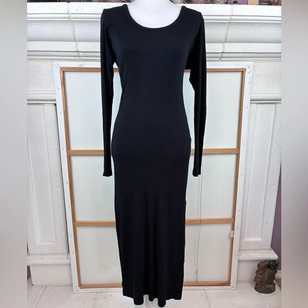 l*space NWT Eloise Black Long Sleeve Maxi Dress w/ side slit Body con sexy